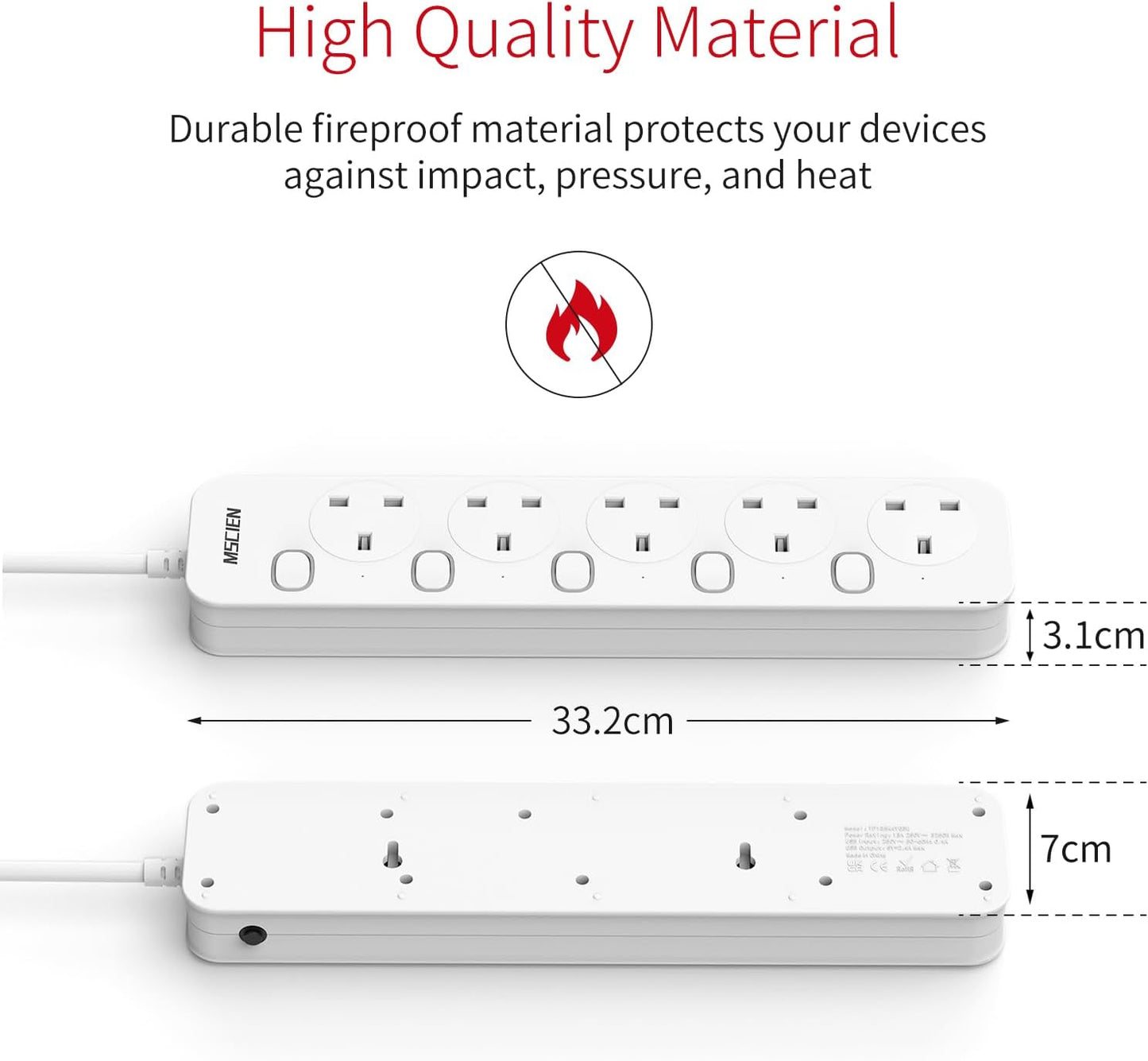 3M 5Gang Extension Lead with Individual Switches, Wall Mountable