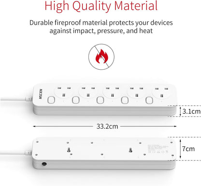 4M 5Gang Extension Lead with Individual Switches, Wall Mountable