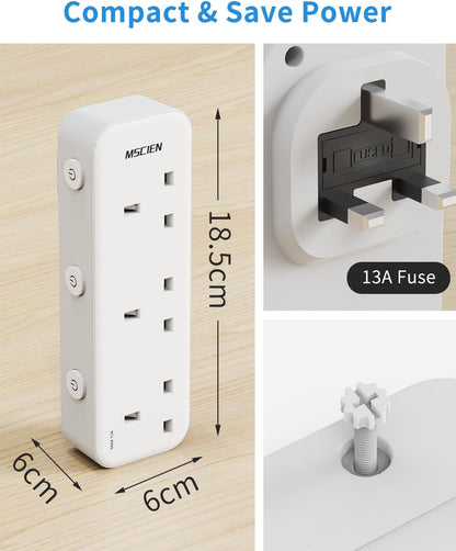 3Gang Plug Adaptor with LED Light, Individually Switched