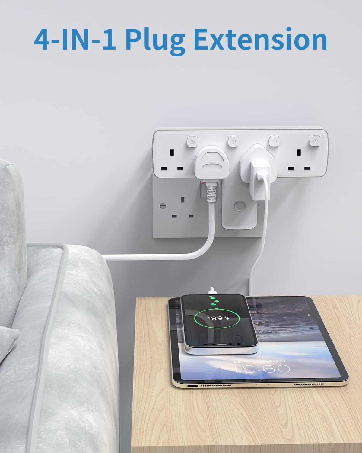 4 Gang Plug Adaptor with Individually Switches, Surge Protector