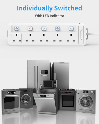 3M 5Gang Extension Lead with Individully Switched, Wall Mounted, with LED Indicator, Overload Protect