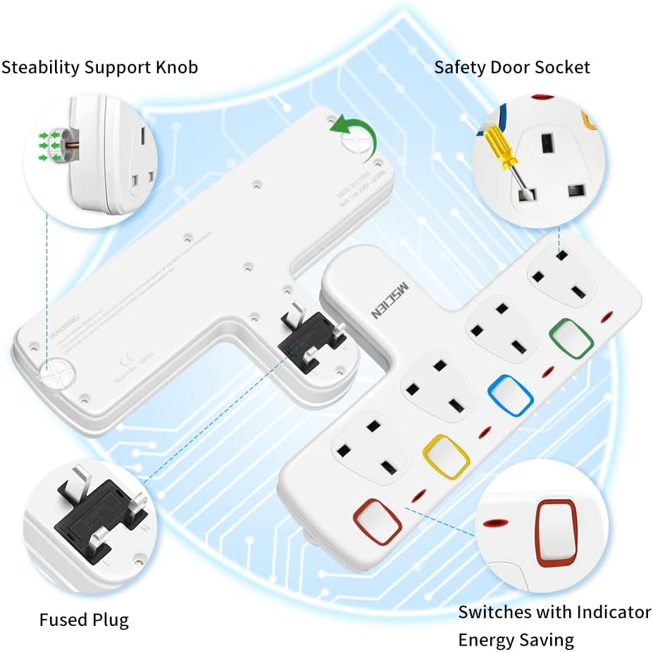 4Gang Plug Adaptor with Individual Switches, Indicator Light