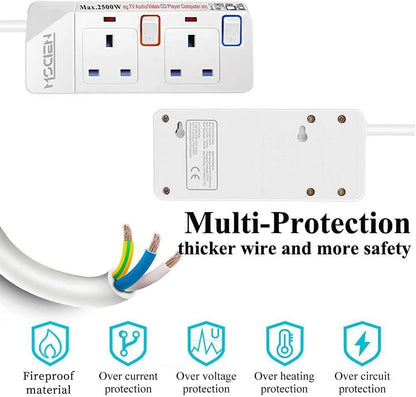 5M 2Gang Extension Lead with Individual Switches, Wall Mount