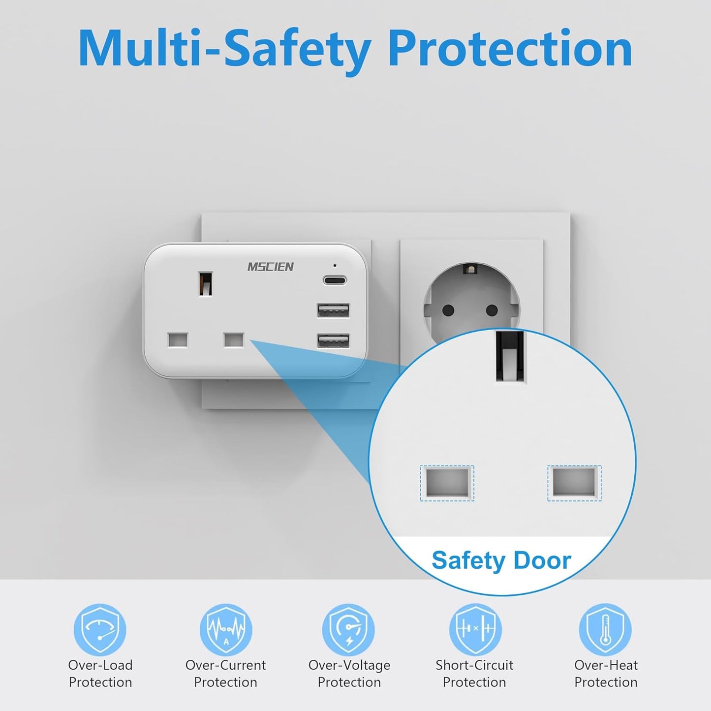 UK to European Plug Adapter with 3 USB, Travel Adapter Plug UK to EU Europe, Euro Schuko Grounded Charger for Germany France Spain Turkey Greece Iceland, Type E/F Plug Adaptor