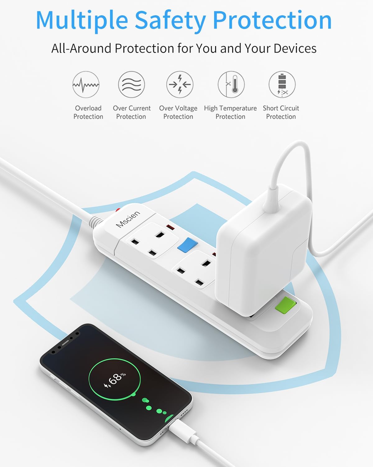 3M 3Gang Extension Lead with Surge Protection, Individually Switched