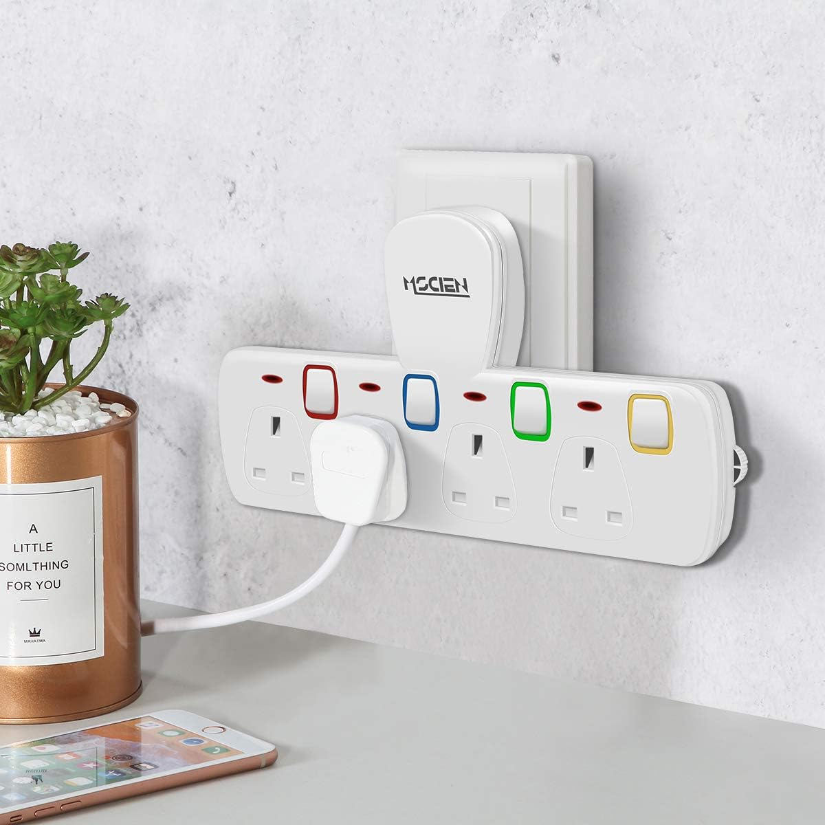 4Gang Plug Adaptor with Individually Switched, Surge Protector