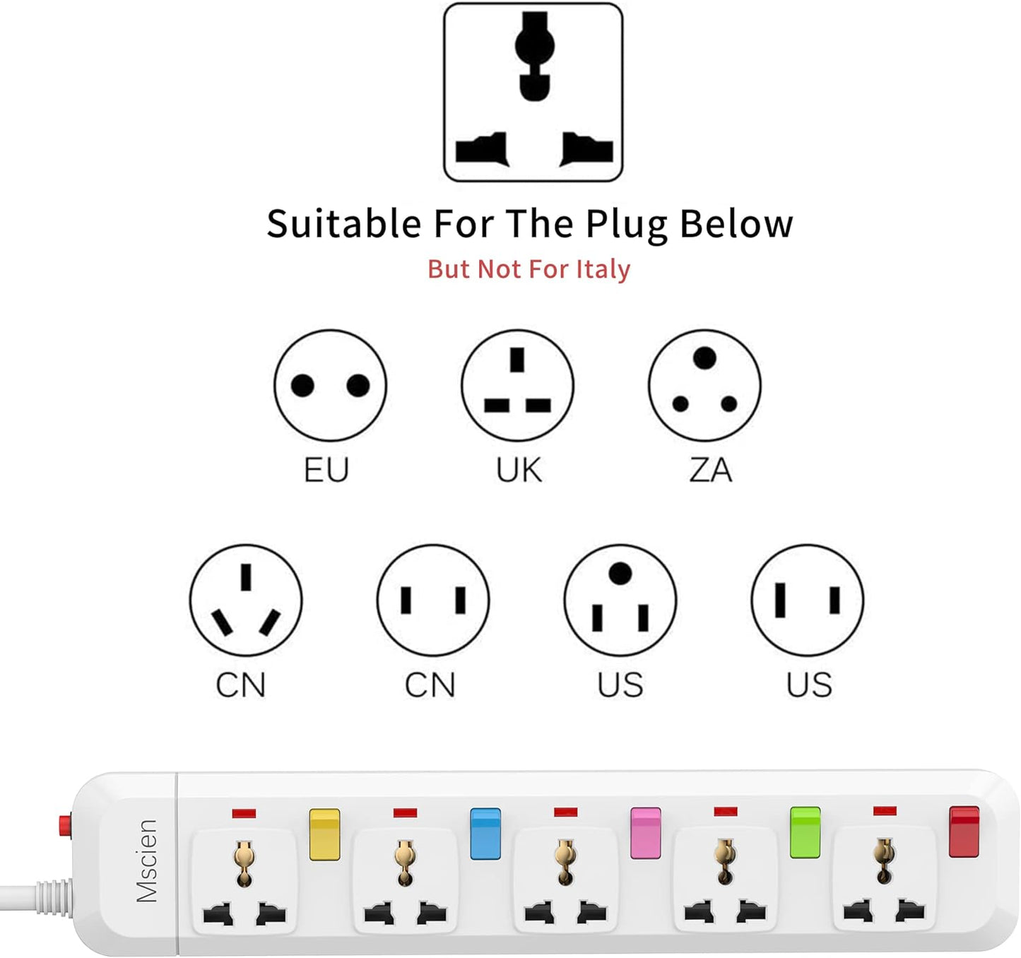 UK to USA Travel 1.8M 5Gang Extension lead with Individually Switched, Overload Protector