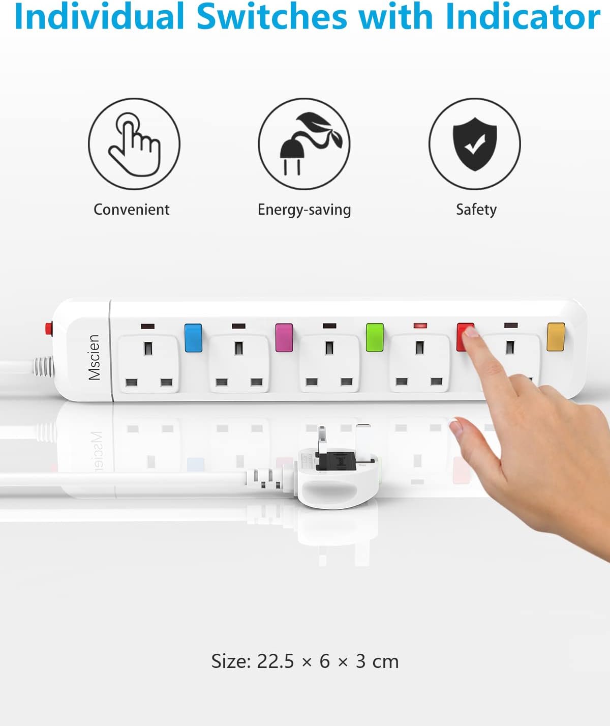 1.8M 5Gang Extension Lead with Individually Switched, Surge Protected, Wall Mountable