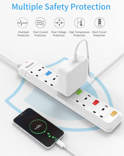 1.8M 5Gang Extension Lead with Individually Switched, Surge Protected, Wall Mountable