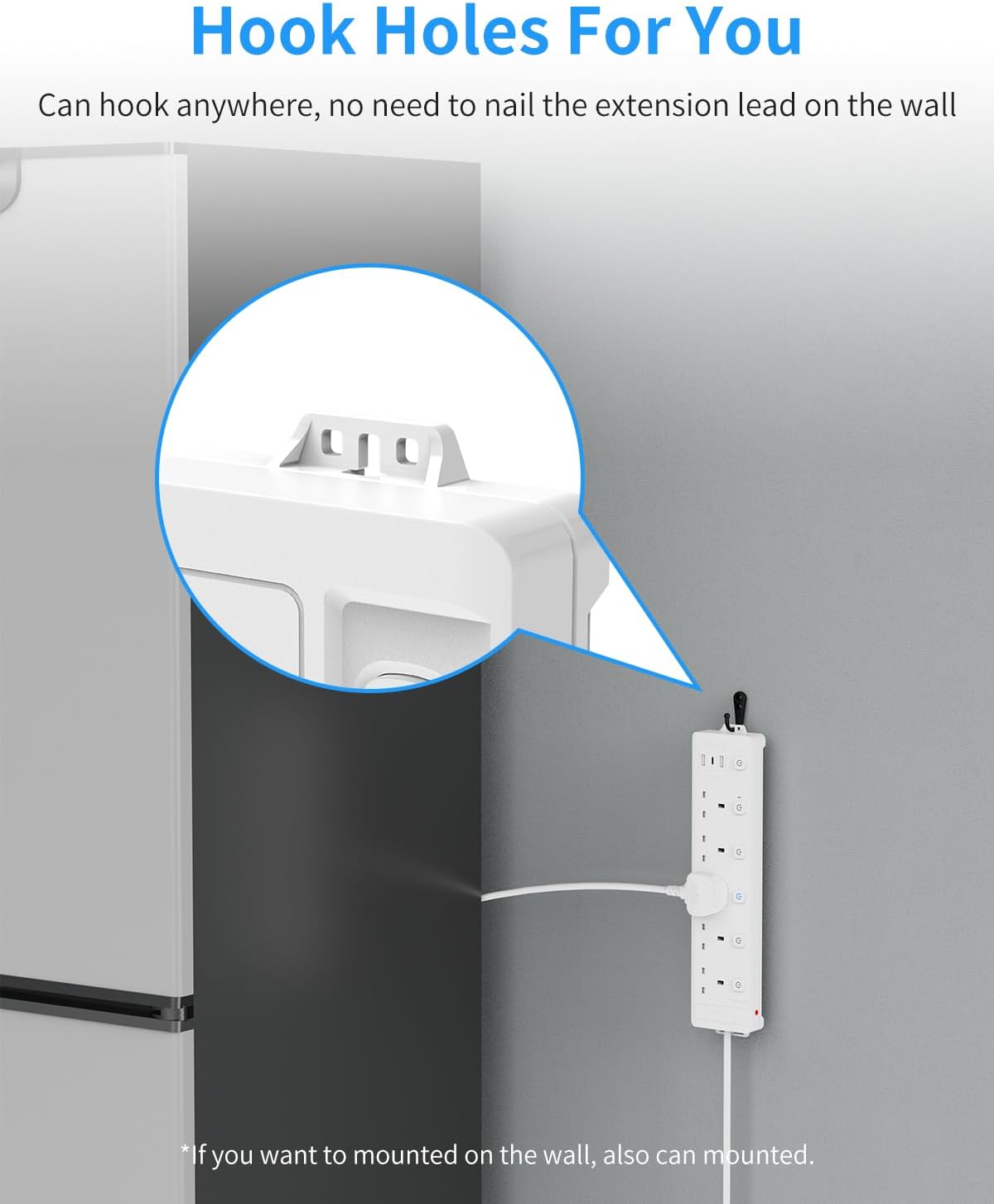 5M 5Gang Extension Lead with 3 USB Slots (2 USB-A,1 USB-C), Individual Switch, Overload Protect