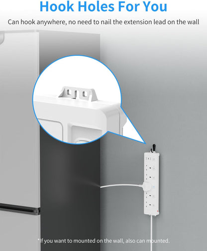 5M 5Gang Extension Lead with 3 USB Slots (2 USB-A,1 USB-C), Individual Switch, Overload Protect