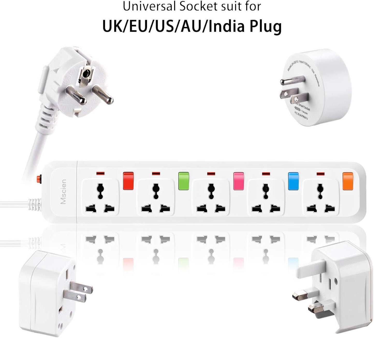 1.8M 5Gang Extension Lead with Individually Switched, Overload Protection, Wall Mountable