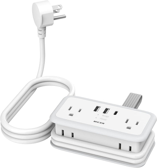 5FT Travel 6Outlets Power Strip with USB Ports (1 USB C), Surge Protector Flat Cable