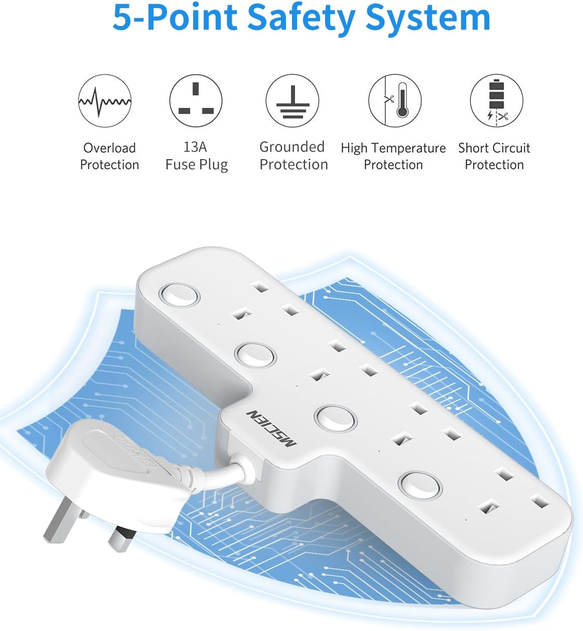 5CM 4Gang Extension Lead with Individually Switches, Surge Protector