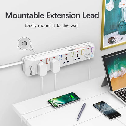 1.8M 4Gang Extension lead with 2 USB-A, with Individually Switched