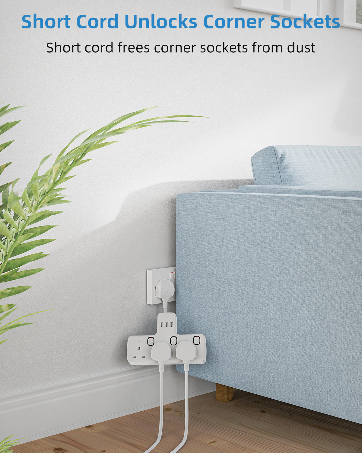 Mscien Multi Plug Adaptor, Plug Socket Extension with USB Slots,3 Way Individually Switched Plug Adapter, Wall Socket Extension Plug Extender
