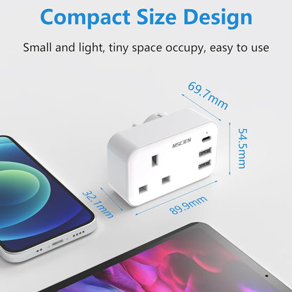 UK to European Plug Adapter with 3 USB, Travel Adapter Plug UK to EU Europe, Euro Schuko Grounded Charger for Germany France Spain Turkey Greece Iceland, Type E/F Plug Adaptor