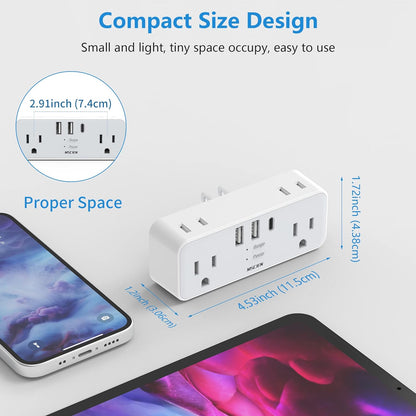 US to Japan Plug Adaptor, 2 Prong to 3 Prong Outlet Adapter with 2 USB-A and 1 USB-C, USA to Japanese Philippines