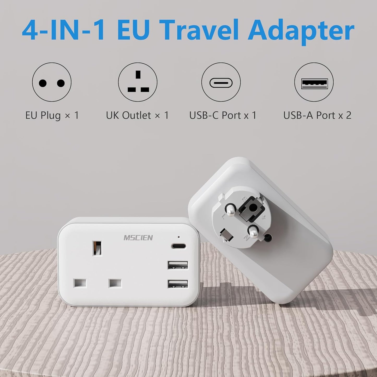 UK to European Plug Adapter with 3 USB, Travel Adapter Plug UK to EU Europe, Euro Schuko Grounded Charger for Germany France Spain Turkey Greece Iceland, Type E/F Plug Adaptor