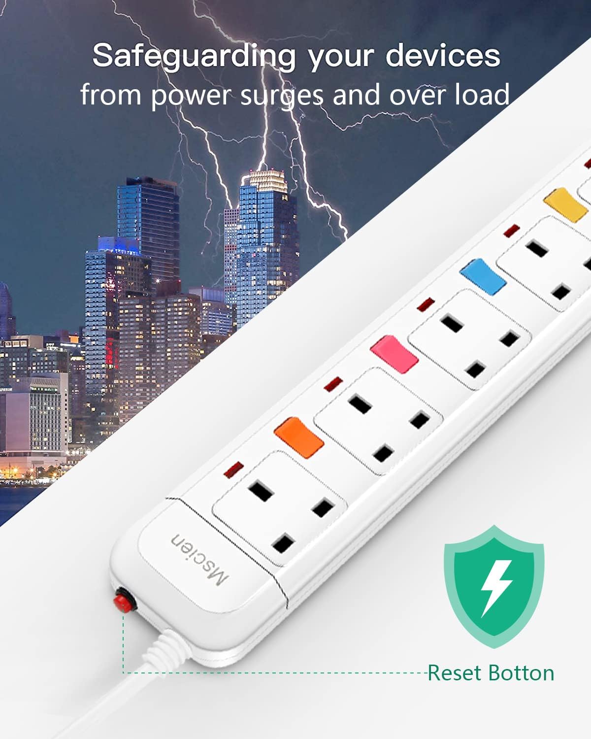 3M 4Gang Extension Lead with USB Slots (2 USB-A), with Individually Switched