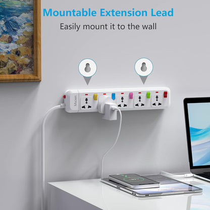 UK to USA Travel 1.8M 5Gang Extension lead with Individually Switched, Overload Protector