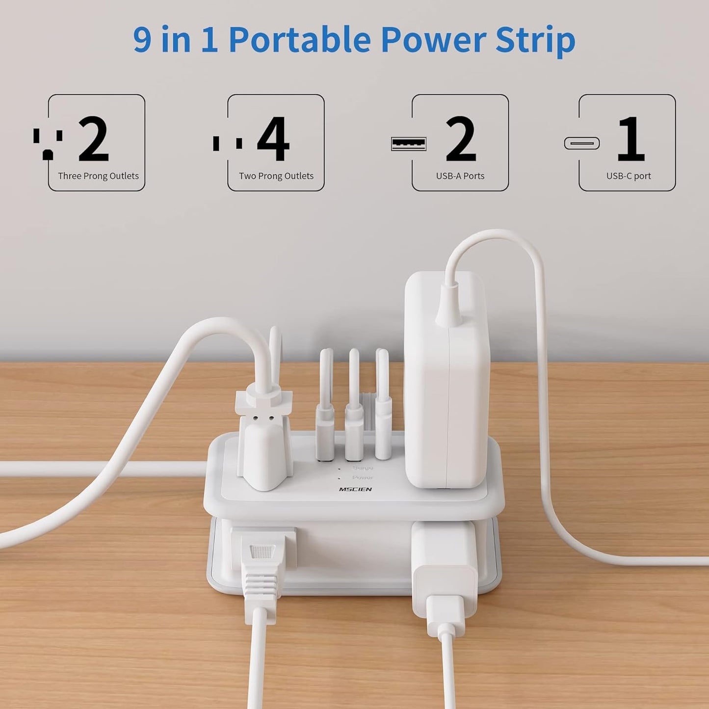 5FT Travel 6Outlets Power Strip with USB Ports (1 USB C), Surge Protector Flat Cable