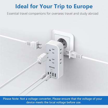 US to Europe Travel Plug Adapter, 6Outlets Plug Adapter with 4 USB(3 USB-A,1 USB-C),USA to EU Spain Iceland Italy France Greece Germany