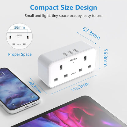 UK to Australia 2Gang Plug Adaptor With 3 USB-A, Grounded Australian China New Zealand from UK