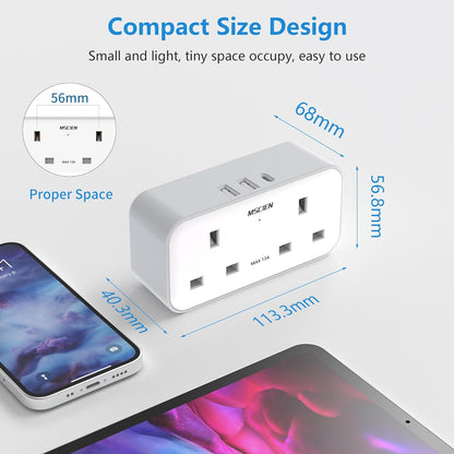 UK to US Plug Adaptor, Mscien Grounded USA Travel Adapter with 3 USB (1 USB C), Double Plug Adaptor with Dual 2 Pin Socket from UK to American, Canada, Thailand, Mexico, Jamaica, Philippines (Type B)