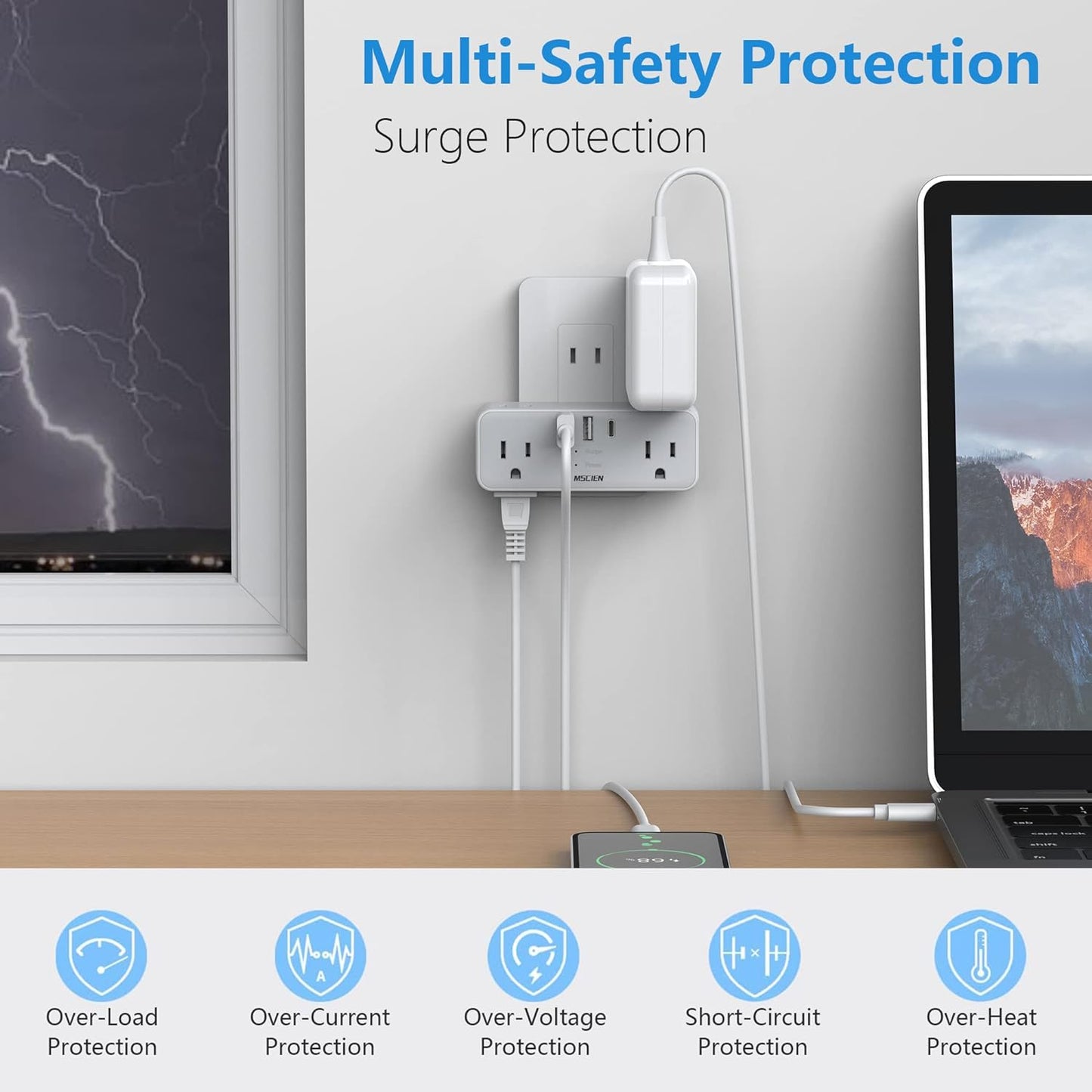 US to Japan Plug Adaptor, 2 Prong to 3 Prong Outlet Adapter with 2 USB-A and 1 USB-C, USA to Japanese Philippines