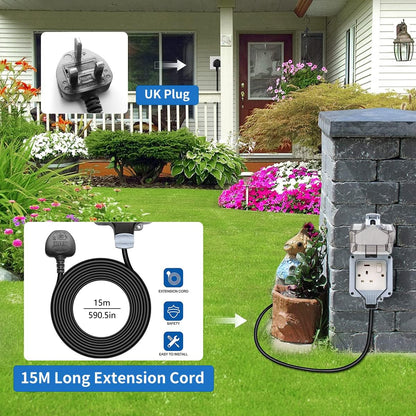 Waterproof IP66 15M 1Gang Extension Lead, Garden