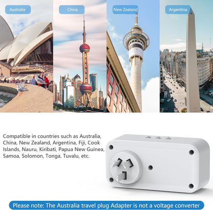 UK to Australia 2Gang Plug Adaptor With 3 USB-A, Grounded Australian China New Zealand from UK