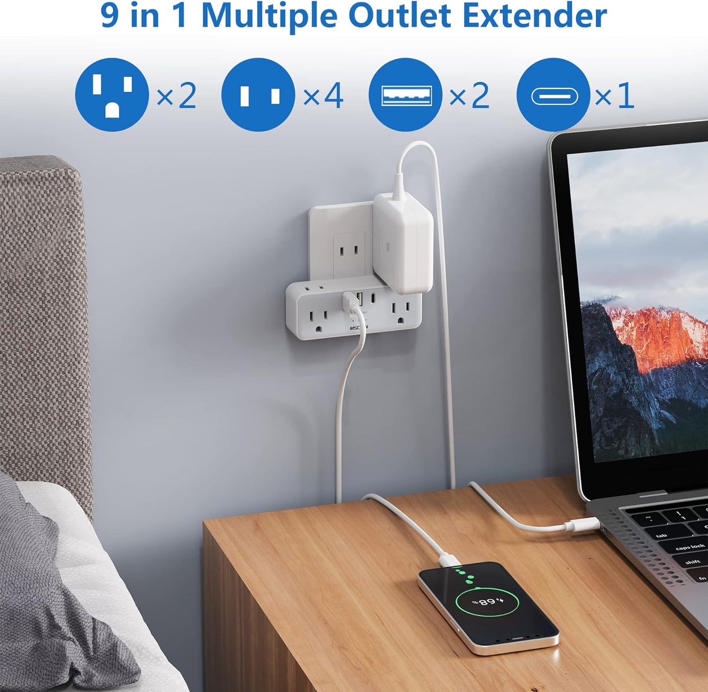 US to Japan Plug Adaptor, 2 Prong to 3 Prong Outlet Adapter with 2 USB-A and 1 USB-C, USA to Japanese Philippines