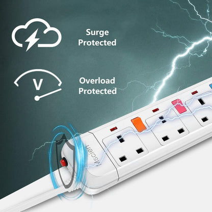 5M 5Gang Extension Lead with Individually Switched, Surge Protected